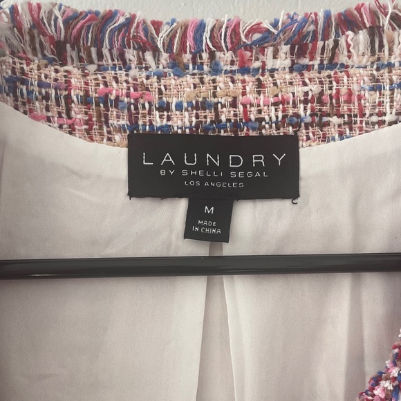 NWT- Laundry by Shelli Segal Boucle Fringe Jacket - Pink Tweed Coat - Medium - Picture 5 of 7